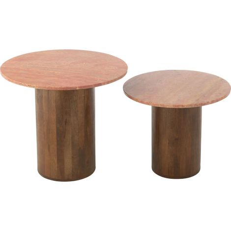 Tables basses en marbre terracotta et pied bois D56 (set de 2) - ASO (1/5)