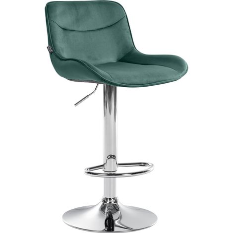 Tabouret de bar x1 pivotant forme ergonomique surpiqûres décoratives en velours vert cadre en métal chromé 100006230 (1/5)