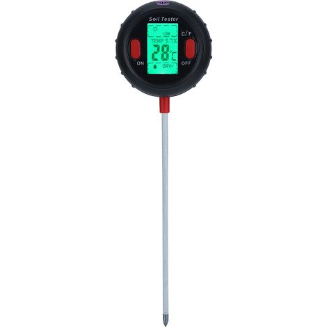Tester Terreno Digitale 5-in-1 – Misura pH, Umidità, Luce e Temperatura – Sonda in Alluminio 28cm – Design Elegante – Ideale per Giardino e Piante (1/5)