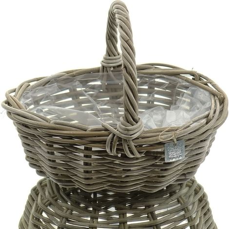 VAN DER LEEDEN Rattan Henkelpflanzkorb Grau mit Folienauskleidung 36 x 28 cm (1/4)