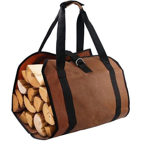 Sac de transport marron pour bois de chauffage d'extérieur, dimensions déplié 4698cm, un sac à bûches portable et durable pour le camping. (1/5)