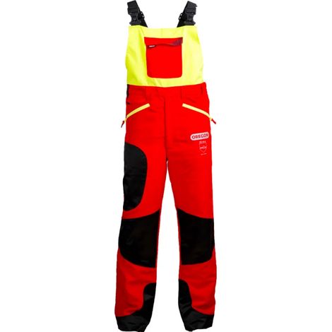 Oregon – Salopette de travail hydrophobe taille XL – Protection anti-coupure classe 1 – Renforts en nylon – Haute visibilité jaune et rouge