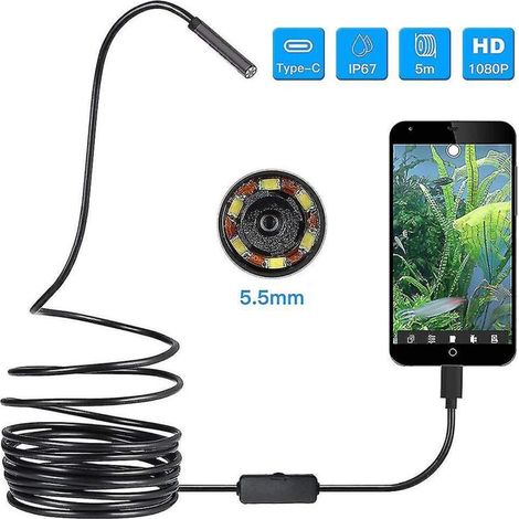 Caméra d'inspection endoscopique USB de type C avec 6 LED réglables - 5 m (16,4 pi) (1/5)