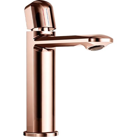 Robinet de lavabo, laiton, or rose, surélevé, économie d'eau (1/5)