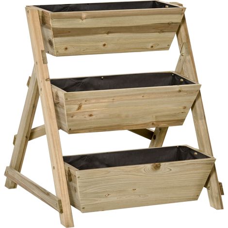 Jardinera elevada de madera con 3 niveles 71 x 61 x 77 cm natural (1/5)
