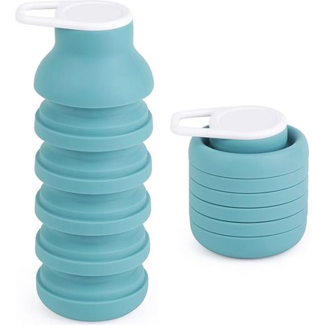 Bouteille d'eau pliable en silicone – Réutilisable, anti-fuite, tasse portable pour la randonnée, le cyclisme et les activités de plein air, design écologique et compact (Bleu foncé) (1/4)