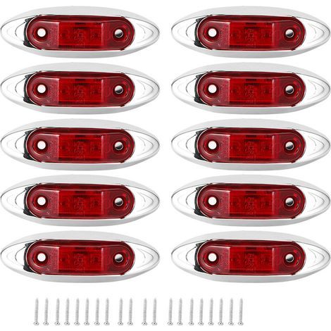 CFTGIW Lumière LED de Camion Rouge 12V, Lampe de Marqueur Latéral pour Camion Camion avec Lentille PC, Connectez le Fil Noir au Poteau Positif et au Fil Blanc au Poteau Négatif (rouge). (1/5)