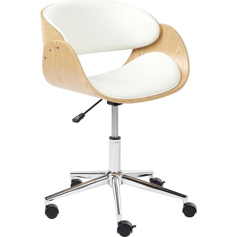 Sedia da ufficio in ecopelle bianco e legno chiaro Palatka