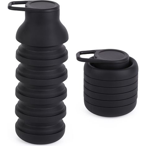 Gourde pliable en silicone – Gobelet réutilisable et étanche pour la randonnée, le vélo et les activités de plein air, design écologique et compact (Noir) (1/3)