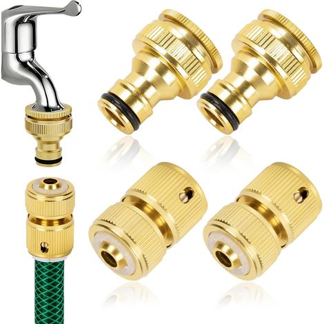 2 paires de 1/2 pouce et 3/4 pouce - Connecteur rapide pour tuyau d'arrosage - adaptateur robinet jardin rapide universel - Ensemble de buses pour tuyau d'arrosage de jardin - Kit de (1/5)