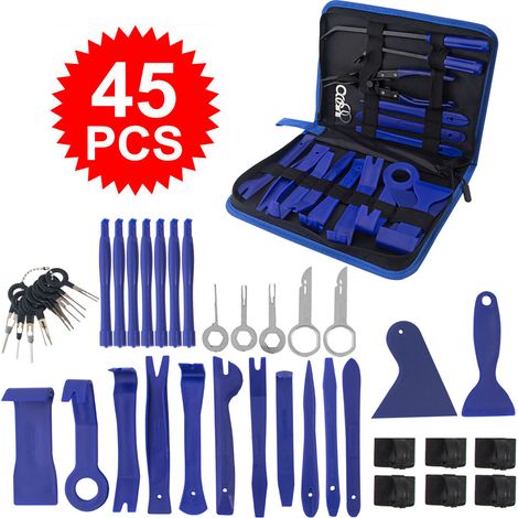 Kit d'outils de réparation audio automobile 45 pièces, outil de démontage de la console centrale de climatisation automobile, outil de retrait du panneau DVD. (1/5)