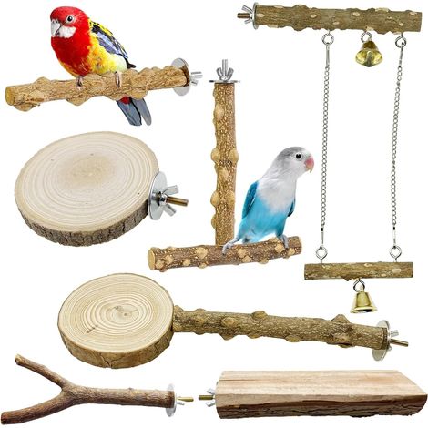 7 x Natural Perches for Birds, Perch Birds Toy Parrot, Wood Feet Perches for Bird Cage Accessories Canary Parakeet (1/5)