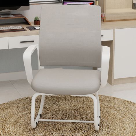 Sedia da ufficio 90 cm grigio e bianco, schienale mesh, braccioli, struttura metallo, MEUBLIV (1/5)