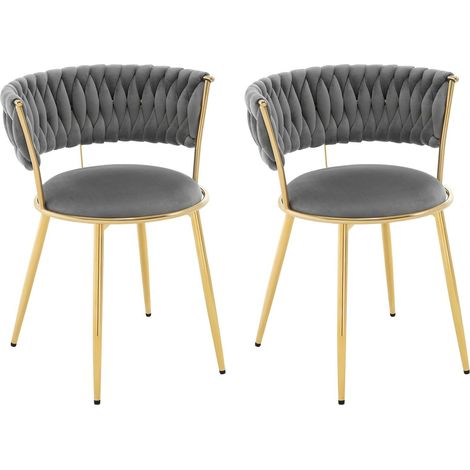 WOLTU 2x Sillas de Comedor Modernas de Terciopelo Sillas de Cocina Tapizadas con Patas de Metal para Salón, Gris Oscuro (1/5)