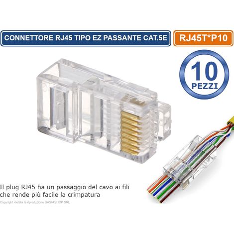 CONFEZIONE MULTIPLA 10 PEZZI PLUG RJ45 TIPO EZ PASSANTE PER CAVO ETHERNET CAT.5E (1/4)