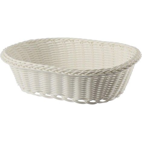 Cesta ovalada de plástico imitación mimbre color crema para pan, fruta y cubiertos. (1/2)