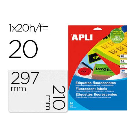 APLI 02878 etiqueta autoadhesiva Rectángulo Permanente Amarillo 20 pieza(s) (1/2)
