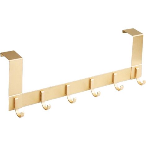 Türhaken mit 6 Aluminiumhaken für Türen mit einer Stärke von 35 bis 45 mm, kein Bohren erforderlich, 13 cm, goldfarben (1/5)