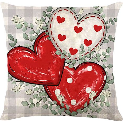 Housse De Coussin - Motif Coeur Et Lettres - 45 X 45 Cm - Décoration Intérieure Festive - 1 Pièce (1/5)