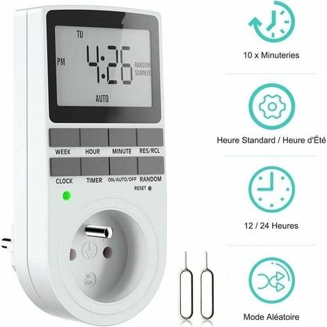 Timer digital hebdomadaire programming with screen LCD (12 h/24 h/7 j) for devices appliances and lighting (1 pack) (1/4)