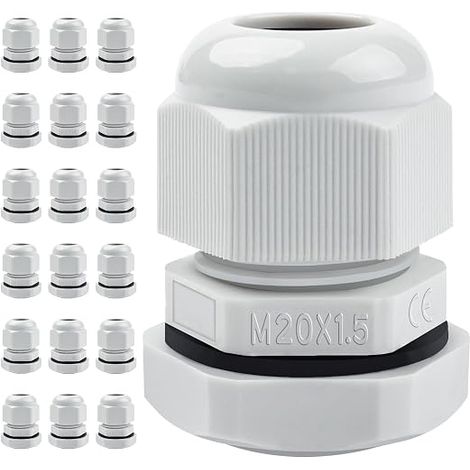Caianwin Lot de 20 presse-étoupes M20, Étanche IP68 Presse etoupe etanche Passe câble étanche pour boîte de dérivation, boîte de distribution, boîte à fusibles en saillie, répartiteur mural (1/5)