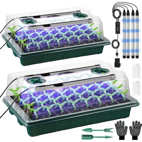 Gartengewächshaus mit einstellbarer LED-Beleuchtung, 80-Zellen-Anzuchtschale, Anzuchtset mit Temperatur- und Feuchtigkeitsregelung