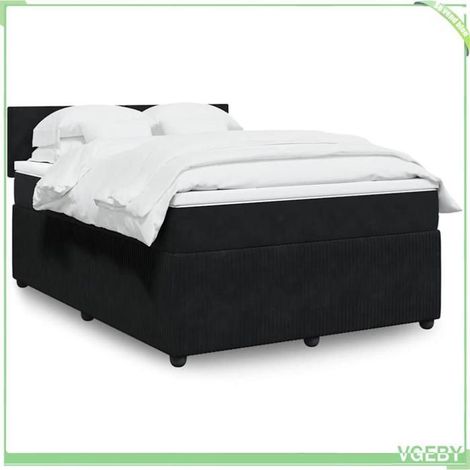 Cadre de lit avec tête de lit - 3287754 - Sommier à lattes - Matelas 140x200 à ressorts ensachés - Velours noir (1/5)