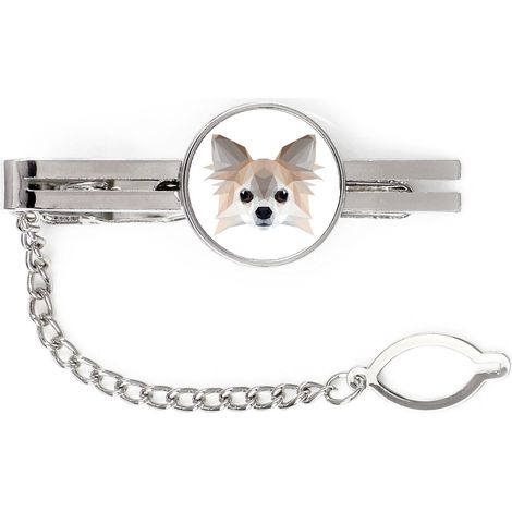 Chihuahua de pelo largo: pinza para corbata geométrica con foto e inscripción Art-Dog (1/4)