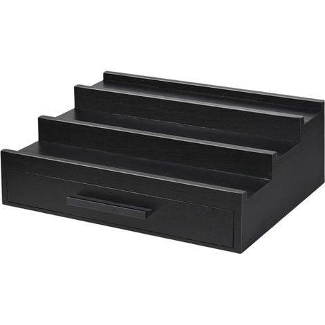 Porta profumi/portaoggetti, Porta profumi in legno con cassetti, Porta orologi compatto nero per riporre ed esporre orologi, Porta profumi a tre livelli (1/5)