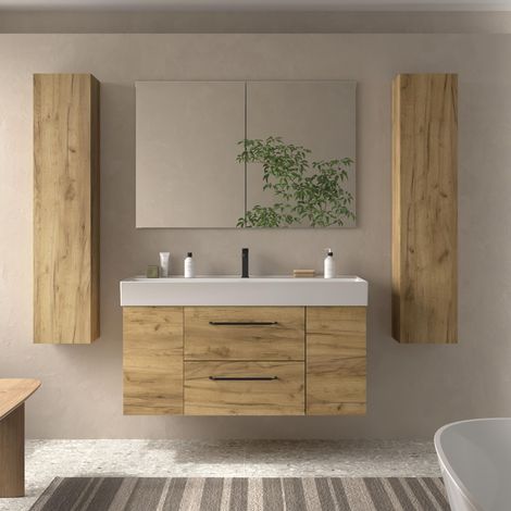 Meuble de salle de bain MORAI PLUS 120cm Chêne Vasque Veneto Porcelaine Centrale 1P (1/5)