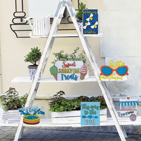 Ensemble de décoration estival pour plateaux à étages, style ferme, en bois, mini-panneaux en bois sur le thème de l'été, décoration pour la maison et la cuisine (1/5)