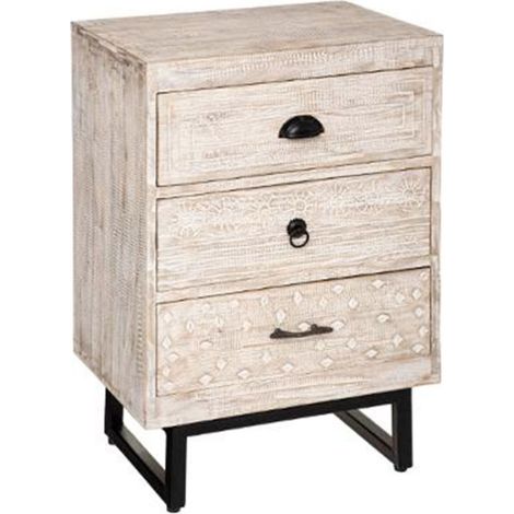 Table de Chevet 3 Tiroirs "Ajay" 73cm Naturel (1/5)