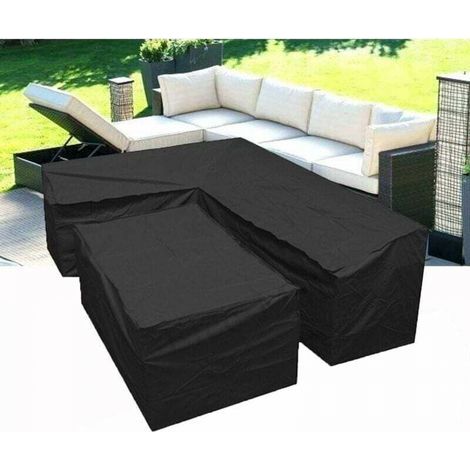 Housse de canapé de Jardin en Forme de L - Housse de Protection Salon de Jardin en Forme de L avec Cordons de Serrage en Bas,210D bache Salon de Jardin en Forme de L（L Forme 300x300x98cm+ Rectangulair (1/5)