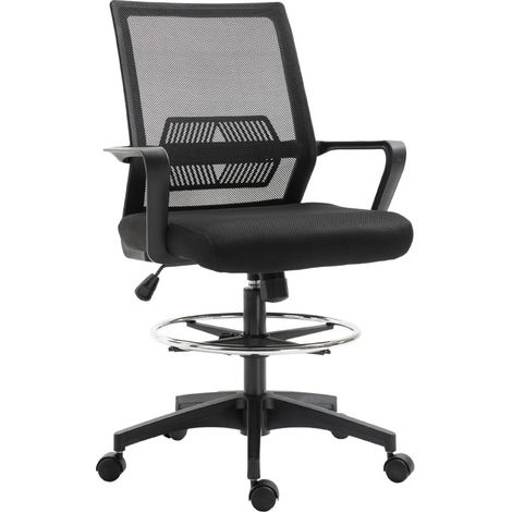 Chaise de bureau ergonomique noire avec dossier en filet, hauteur réglable et anneau repose-pieds (1/5)