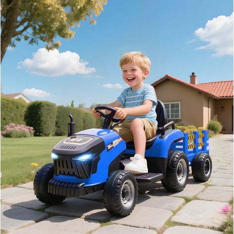 Tractor eléctrico infantil 2 en 1 con remolque, 12 V, azul OKMYHOME (1/5)