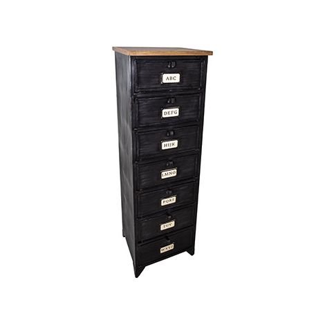 M&S – Chiffonnier industriel 7 volets en bois et métal noir – Dimensions 40x37,5x140 cm – Rangement efficace pour linge et vêtements