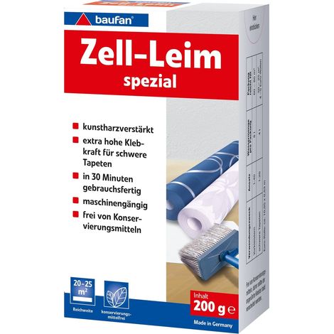 Colle spéciale cellulaire - 200 g - Colle spéciale pour papier peint - Renforcée en résine - Avec une adhérence extra élevée - Pour papier peint lourd - 20 à 25 m² (1/4)