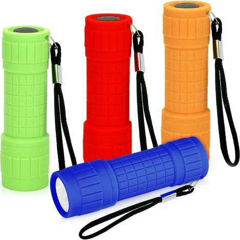 Set of 4 mini LED flashlights, silicone coating, LED flashlight with 9 LEDs, waterproof, small flashlight with lanyard for camping, outdoor use, emergency barbecues [Energy Class A+] (1/5)