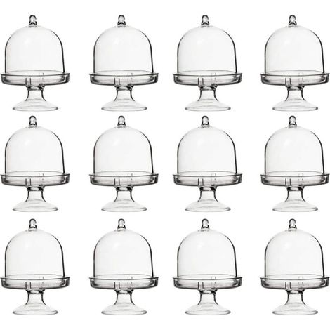 Lot de 12 mini présentoirs à gateaux en plastique avec couvercle transparent Cloche pour gateau d'anniversaire ou de mariage (1/5)