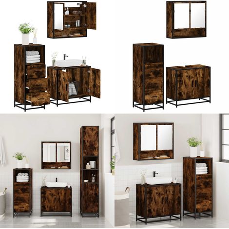 vidaXL 3-tlg. Badmöbel-Set Räuchereiche Holzwerkstoff (1/5)