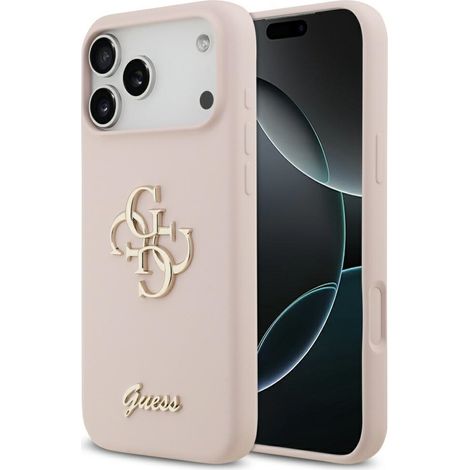 Funda Guess de silicona con logo grande 4G para iPhone 17 Pro Max, color rosa. (1/5)