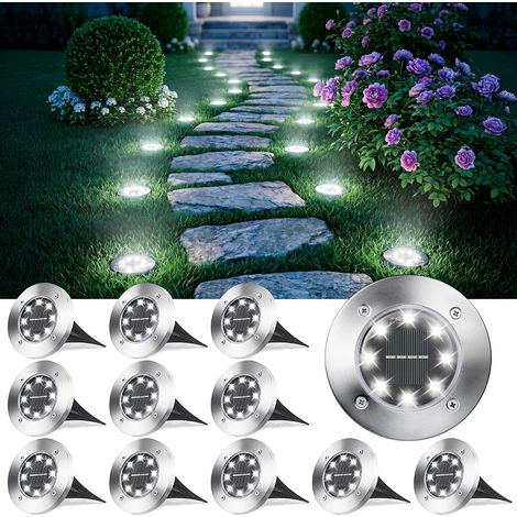 [12 Pieces] Solar Outdoor Garden Light, 8 LED 6000K Waterproof IP65 Outdoor Solar Spotlight Recessed Lighting for Paths, Lawn, Patio, Courtyard, Swimming Pool (1/5)