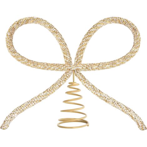 Bow - Glass Rhinestones - Christmas Tree Topper - For Indoor And Covered Outdoor Use - Gold - 1 Piece (1/4)