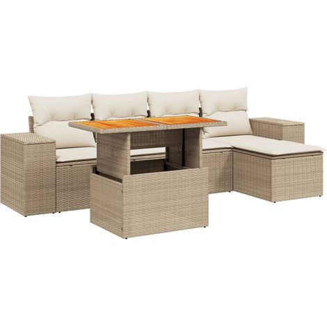 Maison Exclusive - Juego de sofás jardín con cojines 6 pzas ratán (1/3)