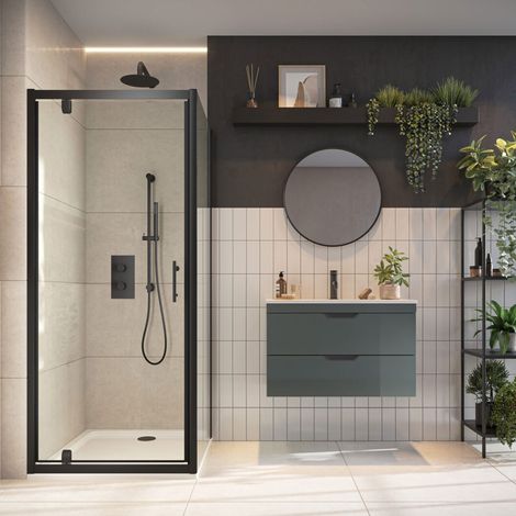 Orbit S6 Black Pivot Shower Door 900mm Wide - 6mm Glass (1/2)