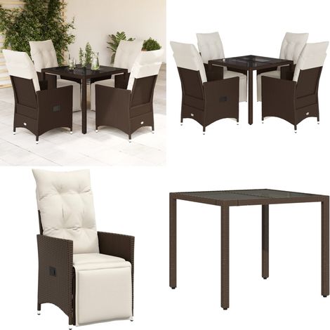 5-tlg. Garten-Bistro-Set mit Kissen Braun Poly Rattan - Gartenmöbel - Bistroset - Esstisch - Lounge Sessel - Outdoor Möbel - Home & Living (1/5)