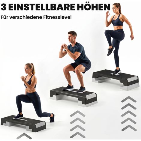 Stepper aérobic ajustable en hauteur, 3 niveaux (15/20/25 cm), tapis antidérapant noir et gris (1/5)