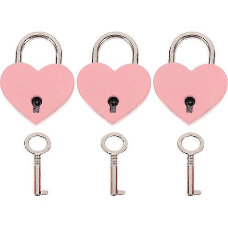 Lot de 3 cadenas métalliques pour valises, avec clés et serrures assorties. Cadenas vintage en forme de cœur pour armoire ou bagage. (1/5)