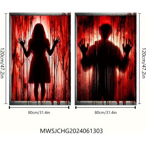 Lot de 2 rideaux décoratifs d'Halloween pour client, motif horreur et frissons, en tissu suspendu - 80 x 120 cm (2 pièces) - Style 5