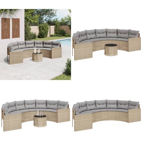 Gartensofa mit Tisch und Kissen Halbrund Beige Poly-Rattan - Gartensofa - Polyethylen-Rattan - Gartenmöbel - Terrassenmöbel - Lounge Set - Home & Living (1/5)